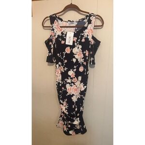 MY Bump Floral Cold Shoulder Maternity Dress